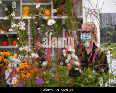 Visitatori durante il RHS Chelsea Flower Show tenuto presso il Royal Hospital Chelsea, Londra. Data foto: Martedì 21 settembre 2021. Foto Stock