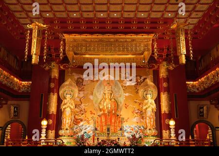 Questo tempio buddista cinese in stile Tang a Chinatown di Singapore prende il suo nome da ciò che i buddisti considerano la reliquia del Sacro dente Buddha che ospita Foto Stock