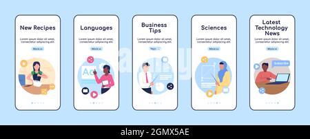Tutorial online onboarding mobile app schermo piatto vettore modello Illustrazione Vettoriale