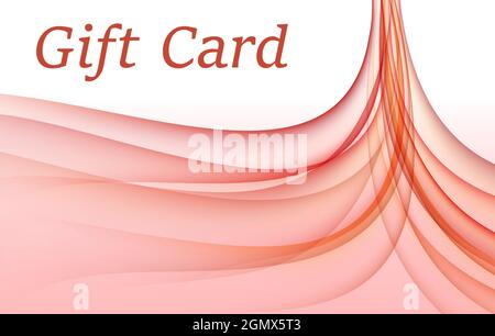 Design di carte regalo color rosso contrasto, bianco. Disegno astratto di strisce trasparenti curve. Sfondo vettoriale. Modello per coupon bonus, voucher di vendita. EPS10 Illustrazione Vettoriale