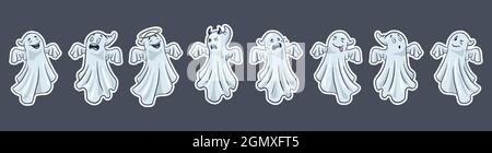 Carino Ghosts bordo. Stile cartoon. Halloween disegnato a mano divertente spooks bordo. Vettore Premium Illustrazione Vettoriale