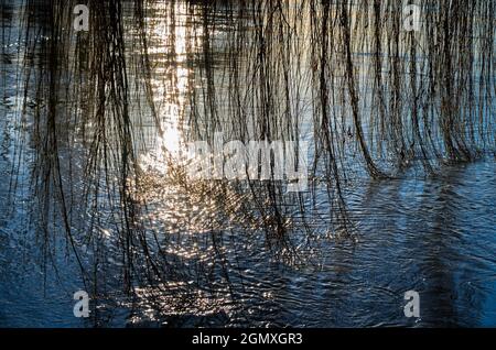 Abingdon, Inghilterra - 29 novembre 2019 Saint Helen's Wharf è un luogo di bellezza famoso sul Tamigi, appena a monte del ponte medievale di Abingd Foto Stock