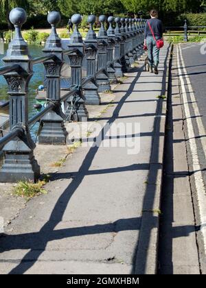 Abingdon, Inghilterra - 29 luglio 2020; una persona in colpo. A piedi, più il cane nascosto.... Saint Helen's Wharf è un luogo di bellezza famoso sul Tamigi, Foto Stock