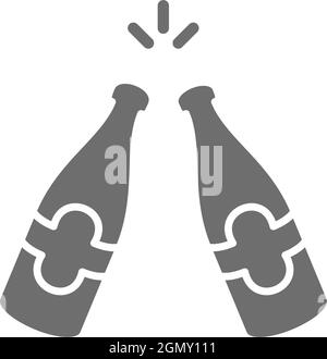 Bottiglie di birra con tostatura vettoriale, un'icona grigia. Illustrazione Vettoriale