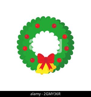 Corona di Natale con alcune decorazioni e campane Illustrazione Vettoriale