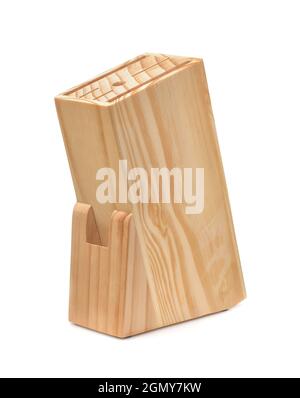 Supporto per blocco coltelli da cucina in legno vuoto isolato su bianco Foto Stock
