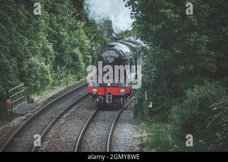 Flying Scotsman A3 Pacific No 60103 con partenza da Basingstoke, Hampshire, Inghilterra, Regno Unito, 6 giugno 2021 Foto Stock