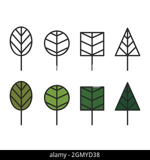 Quattro alberi di contorno - illustrazione vettoriale Illustrazione Vettoriale