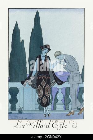 La Villa d&#39;Este: France XXe siècle (1923) illustrazione di moda in alta risoluzione di George Barbier. Foto Stock