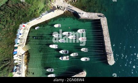 Veduta aerea di Port Racine nel dipartimento della Manica in Normandia, Francia, Europa Foto Stock