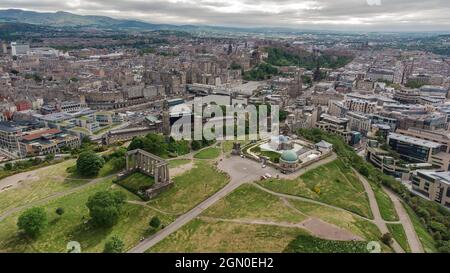 Vista aerea di Calton Hill a Edimburgo Foto Stock