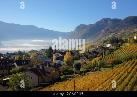 Cortaccia in autunno, la Strada del Vino in Alto Adige Foto Stock