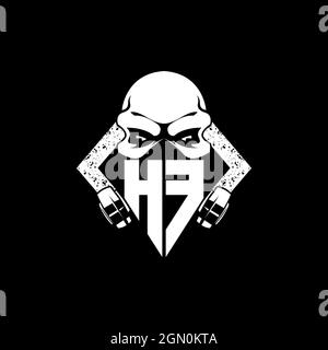 ESport di gioco monogramma HF con maschera cranica Vector a forma di maschera Illustrazione Vettoriale