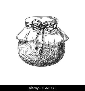 Vaso schizzo con miele, marmellata, conserve isolate su uno sfondo bianco. Illustrazione vettoriale Illustrazione Vettoriale