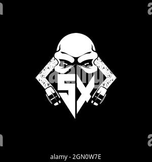 ESport con monogramma SX Gaming con maschera cranio Vector stile forma Illustrazione Vettoriale