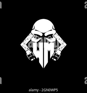 WM Monogram eSport Gaming con maschera cranica forma modello vettore Illustrazione Vettoriale