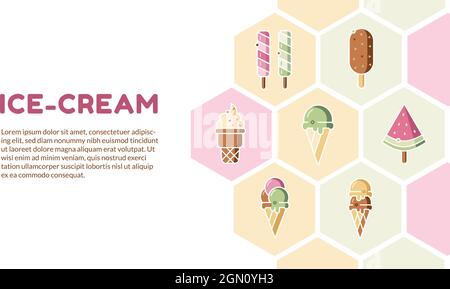 Illustrazione vettoriale di coni gelato e spazio di copia. Illustrazione Vettoriale