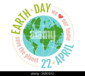 Poster Vector vintage per Earth Day. Giornata della Terra 22 aprile. Amiamo il nostro pianeta. Illustrazione Vettoriale