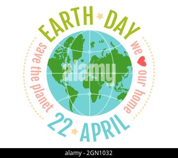 Poster Vector vintage per Earth Day. Giornata della Terra 22 aprile. Amiamo il nostro pianeta. Illustrazione Vettoriale