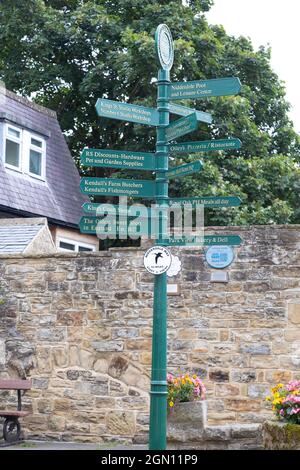 Pateley Bridge North Yorkshire. Un cartello in città. Foto Stock
