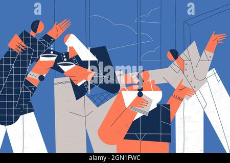 Gruppo multietnico di uomini d'affari lavoro di squadra mantenendo una riunione faccia a faccia in ufficio. Foto Stock