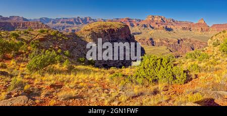 Vista sul Grand Canyon dal lato nord occidentale di Horseshoe Mesa. La scogliera al centro è Horseshoe Point. Foto Stock