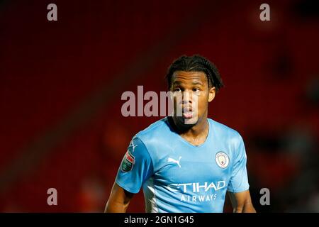 Doncaster, Regno Unito. 21 settembre 2021. Micah Hamilton #92 del Manchester City U21's a Doncaster, Regno Unito il 9/21/2021. (Foto di ben Early/News Images/Sipa USA) Credit: Sipa USA/Alamy Live News Foto Stock