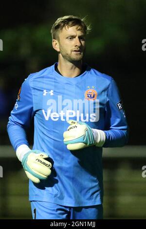 SPENNYMOIR, REGNO UNITO. 21 SETTEMBRE Chris Neal di AFC Fylde ha visto durante la fa Cup il secondo round di qualificazione replay tra Spennymoor Town e AFC Fylde al Brewery Field di Spennymoor martedì 21 settembre 2021. (Credit: Will Matthews | MI News) Credit: MI News & Sport /Alamy Live News Foto Stock