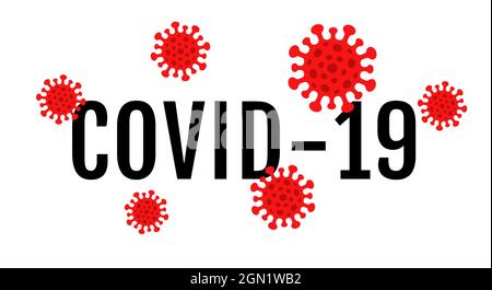 Icona vettore di coronavirus di arresto. Poster vettoriale del testo COVID-19 con virus. Interrompere il coronavirus. Illustrazione Vettoriale