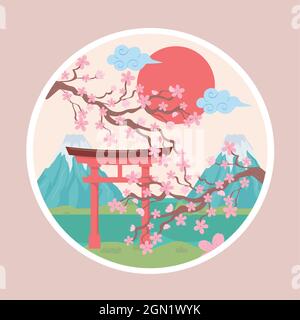 montatura e albero in giappone Illustrazione Vettoriale