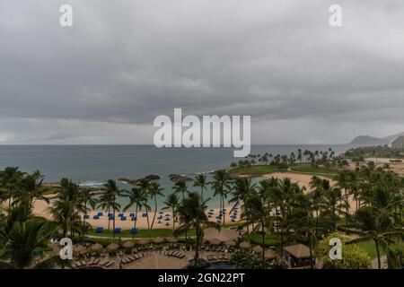 Panoramica panoramica panoramica ad ovest di Oahu vista in una giornata piovosa, Hawaii Foto Stock