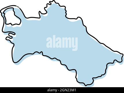 Mappa stilizzata semplice dell'icona Turkmenistan. Mappa di schizzo blu dell'illustrazione vettoriale del Turkmenistan Illustrazione Vettoriale