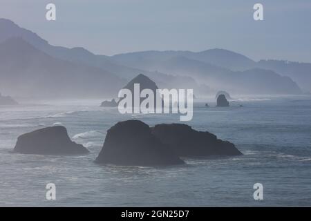 Onde e maree, Ecola state Park, Cannon Beach, Oregon Foto Stock