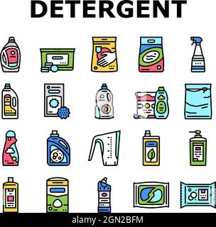 Detergente organico sapone per lavanderia icone Set Vector Illustrazione Vettoriale