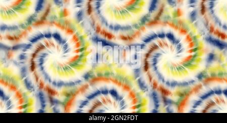 Design e stampa di superfici con motivo a border tie dye anni '70 senza cuciture Foto Stock