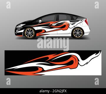 Racing auto wrap con forme astratte a strisce per l'azienda. Vettore di progettazione di modelli per auto da corsa sportiva wrap vector design Illustrazione Vettoriale