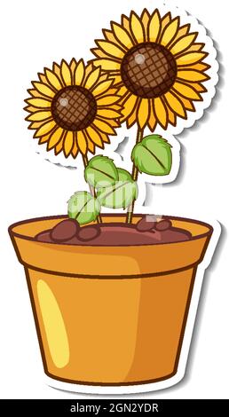 Girasoli in un'illustrazione dell'adesivo del vaso Illustrazione Vettoriale