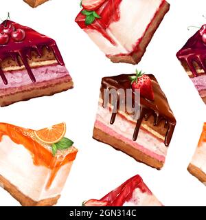 Torte dolci colorate fette di fondo senza cuciture. Dolce modello Foto Stock