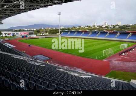 REYKJAVIK, ISLANDA - SETTEMBRE 21: Vista generale di Laugardalsvollur durante la gara di qualificazione del Gruppo C della Coppa del mondo delle donne FIFA 2023 tra Islanda e Paesi Bassi a Laugardalsvollur il 21 Settembre 2021 a Reykjavik, Islanda (Foto di Andre Weening/Orange Pictures) Foto Stock