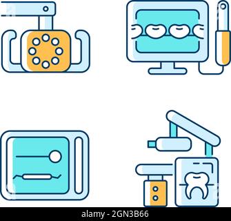 Set di icone colore RGB per dispositivi odontoiatrici Illustrazione Vettoriale