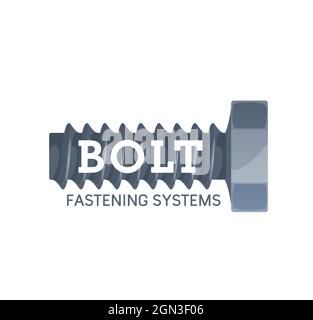 Icona bullone in acciaio. Dispositivo di fissaggio filettato in metallo, elemento di fissaggio e emblema vettoriale per ingegneria edile, simbolo di riparazione e industria, bullone in acciaio inox con filettatura larga Illustrazione Vettoriale