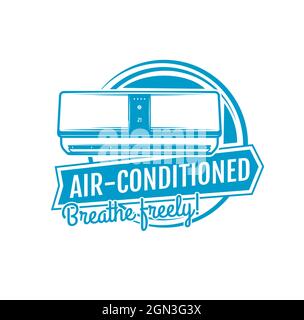 Icona aria condizionata, elettrodomestici di controllo della climatizzazione e ventilazione di raffreddamento, Vector. Condizionatori d'aria domestici per la casa e l'ufficio, sistemi HVAC split e umidificatori Illustrazione Vettoriale