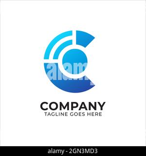 Lettera C con icona del segnale wifi. Modello di design del logo della tecnologia wireless per l'azienda del provider di servizi Internet, applicazioni, sito Web, installazione in rete Illustrazione Vettoriale