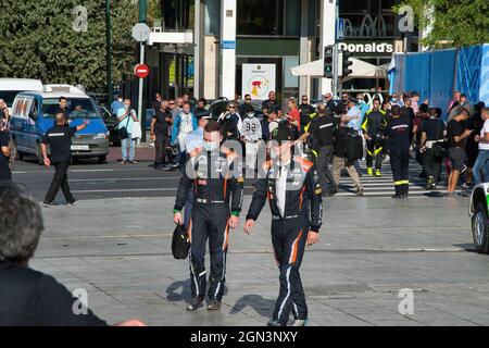 Auto da corsa, Rally Acropoli 2021, primo giorno, nel centro di Atene. Atene, Grecia 9-9-2021 Foto Stock