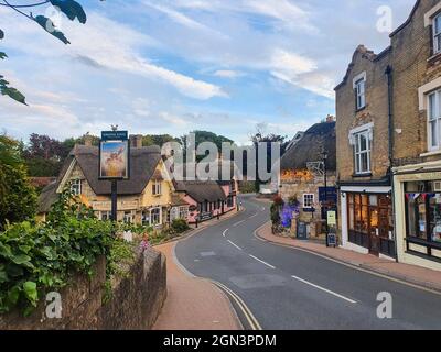 Tradizionali edifici con tetto di paglia e pub a Shanklin, Isola di Wight Foto Stock