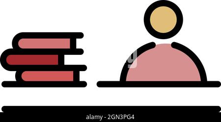 Icona pila manuale. Contorno man libro stack vettoriale icona colore piatto isolato Illustrazione Vettoriale