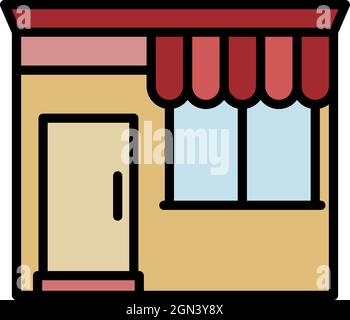 Icona del mercato del negozio. Profilo negozio vettore icona colore piatto isolato Illustrazione Vettoriale