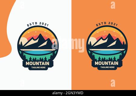 Design moderno del logo Flat Mountain Camp e illustrazione vettoriale Illustrazione Vettoriale