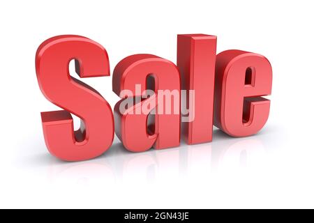 Cartello di vendita su sfondo bianco. immagine con rendering 3d. Foto Stock