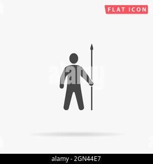 Icona del vettore piatto del guerriero Spearman. Illustrazioni di disegno di stile disegnate a mano. Illustrazione Vettoriale